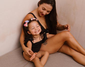 Black Mommy and Me Swimsuit Set: Matching Bikini, Toddler One Piece
