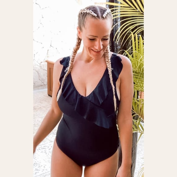 Ruffled One Piece Swimsuit With V Neck Line in Black for Busty/ Plus-size  Swimsuit / Plus-size Bathing Suit, One Piece Swimwear -  Canada