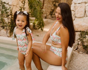 Floral Mommy and Me Swimsuit Set - Matching Family Swimwear