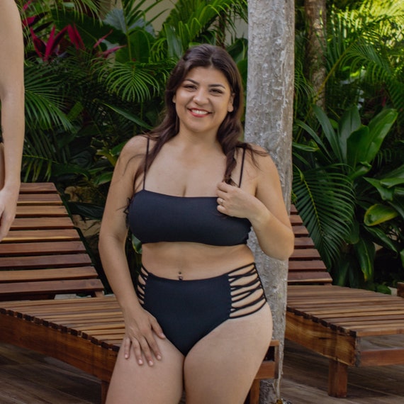 Sexy Plus Size, Large Bust Black Plus Size Bikini Set, Bandeau Bikini Top, High  Waist Bottom, Bikini for Busty Women, Plus Size Swimsuit -  Canada