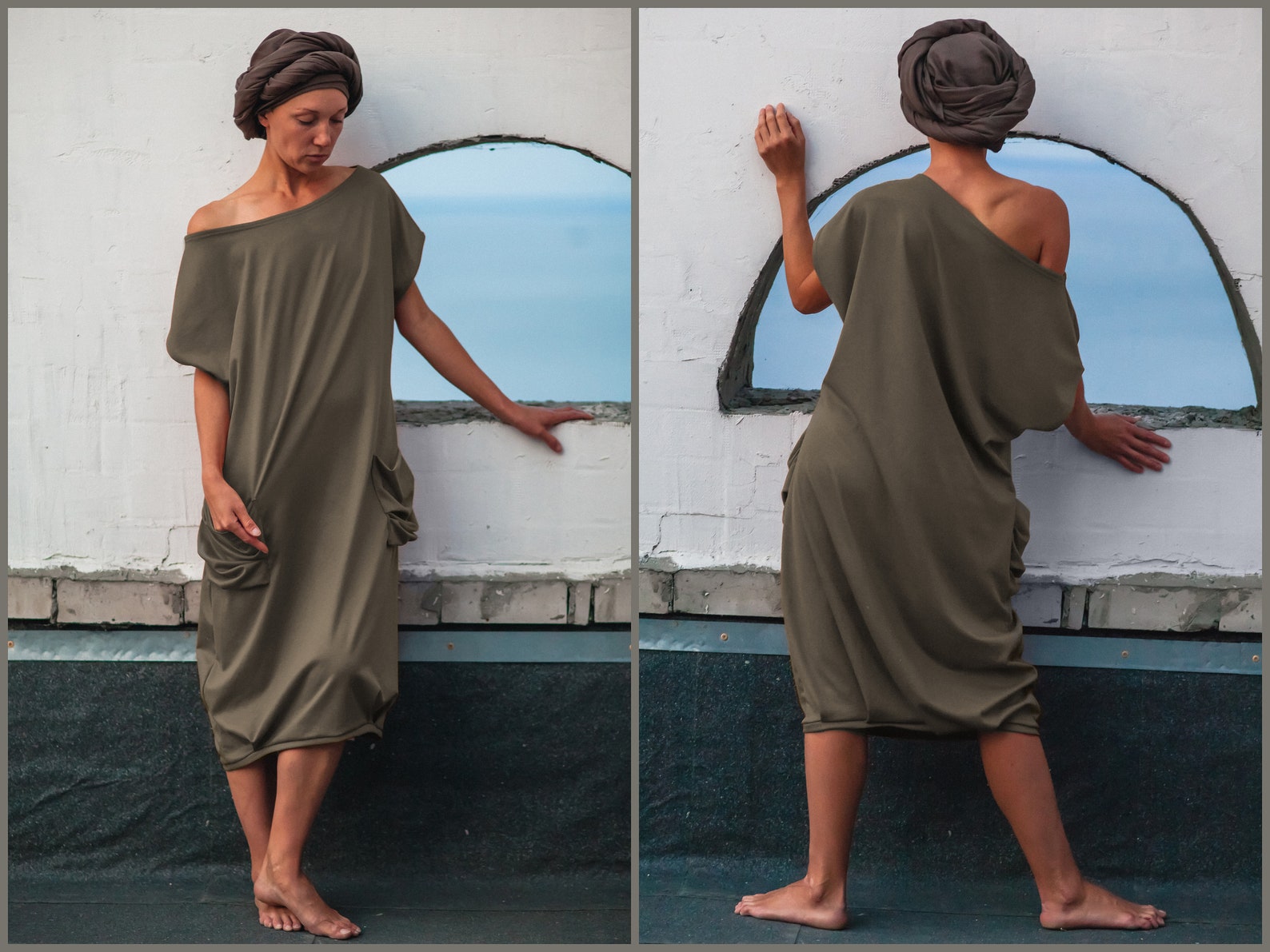 Terracota extravagant oversize midi jersey dress with pockets Etsy
