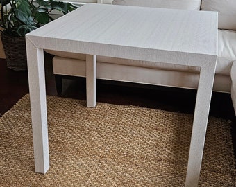 Hand Wrapped Grasscloth Game Table: Coastal Modern Parsons Table