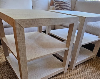 Grasscloth Wrapped Bedroom End Table: Custom Side Table