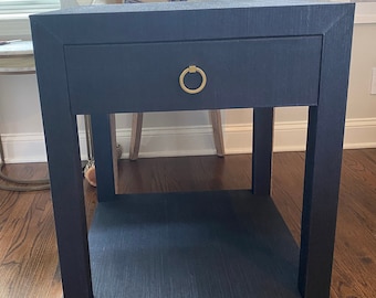 Grasscloth Nightstand with Drawer: Beachy Modern Bedroom Furniture (Set of Two)