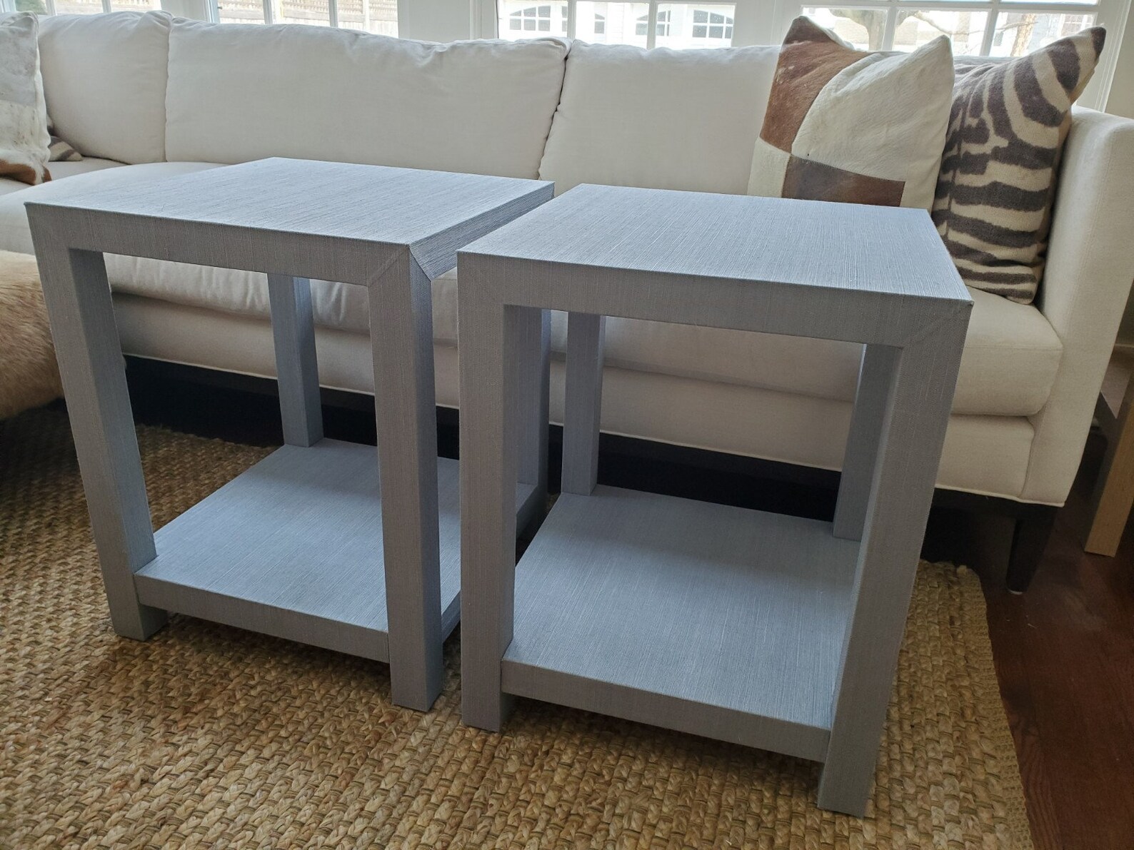 Living Room Side Table With Wallpaper Furniture End Table Grasscloth