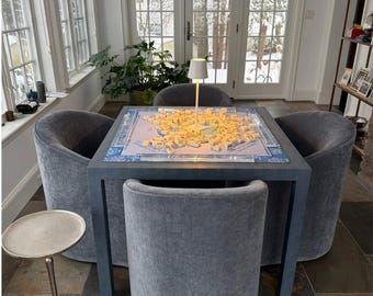 Faux Grasscloth Game Table: Hand Wrapped Vinyl Puzzle Table (Mahjong)