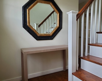 Hand Wrapped Grasscloth Console Table: Modern Coastal Entryway Table