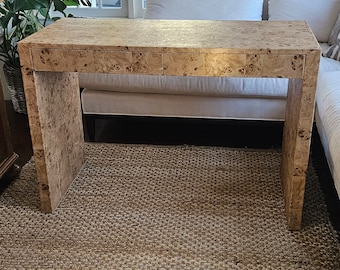 Faux Burlwood Waterfall Desk with Drawers - Mid Century Modern Table