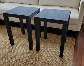 Hand Wrapped Grasscloth Side Table: Custom Raffia Furniture - Pair of 2