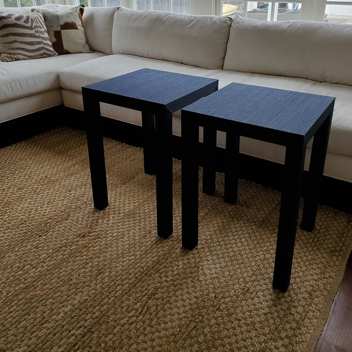 Hand Wrapped Grasscloth End Table Raffia Wrapped Side Table Etsy