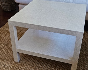 Faux Grasscloth Vinyl Wrapped Side Table: Parsons Style End Table
