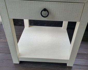 Bedroom Furniture Nightstand With Drawer Wallpaper Wrapped Grasscloth Covering Bedside Table
