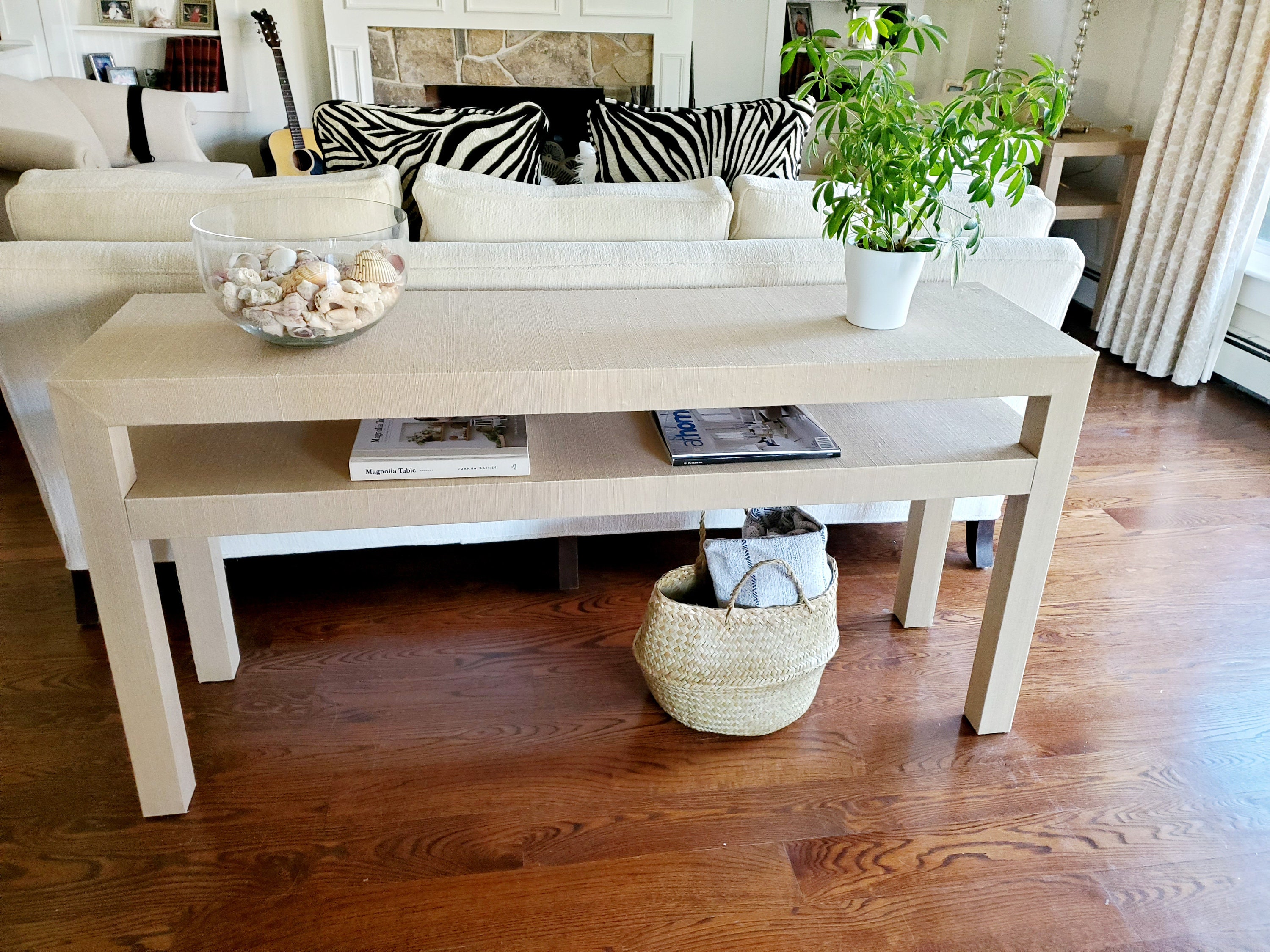 Grasscloth Wrapped Console Table Custom Console Table in Grasscloth