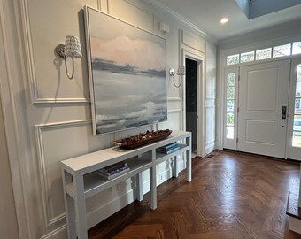 Custom Faux Grasscloth Console With Center Legs & Shelf Designer Vinyl Wrapped Furniture