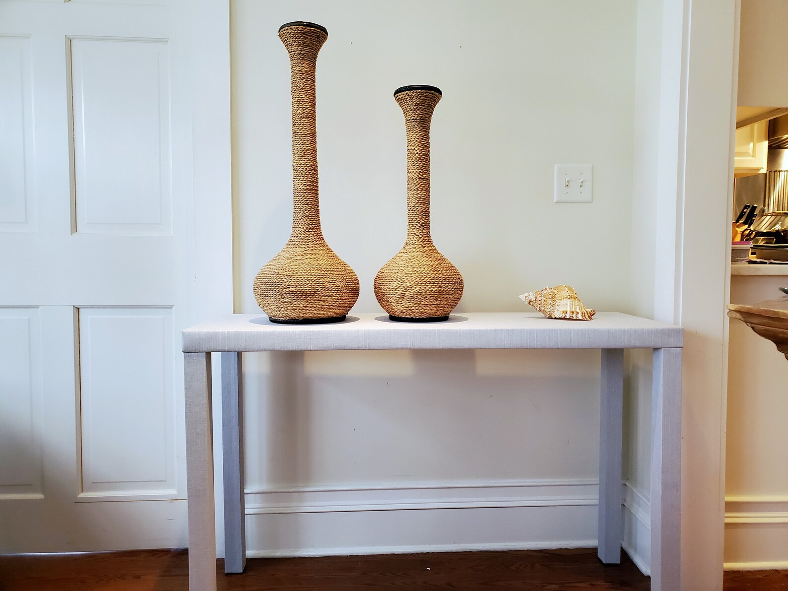 Hand Wrapped Grasscloth Console Table Raffia Wrapped Console Etsy