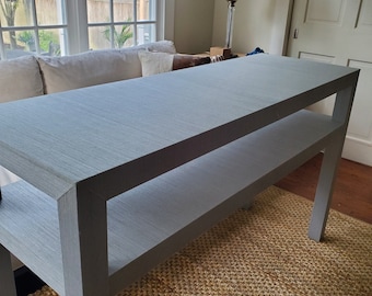 Living Room Console Table Wrapped In Wallpaper Console Behind Sofa Grasscloth Wrapped