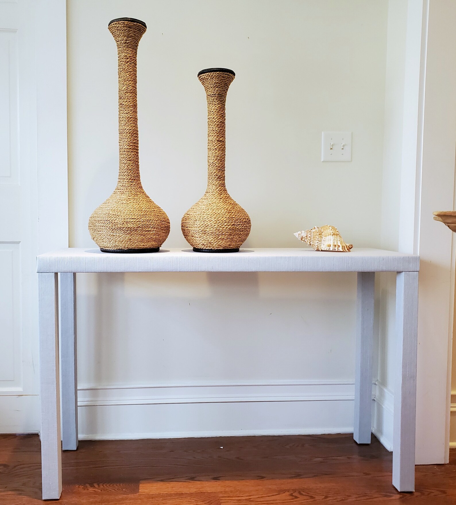 Hand Wrapped Grasscloth Console Table Raffia Wrapped Console Etsy