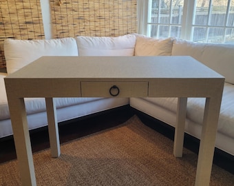 Hand Wrapped Faux Grasscloth Desk with Drawer: Custom Size Available