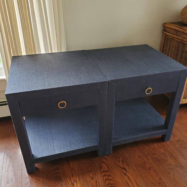 Grasscloth Nightstands - Custom made to order Custom Material- Custom Sizing- Pair of 2
