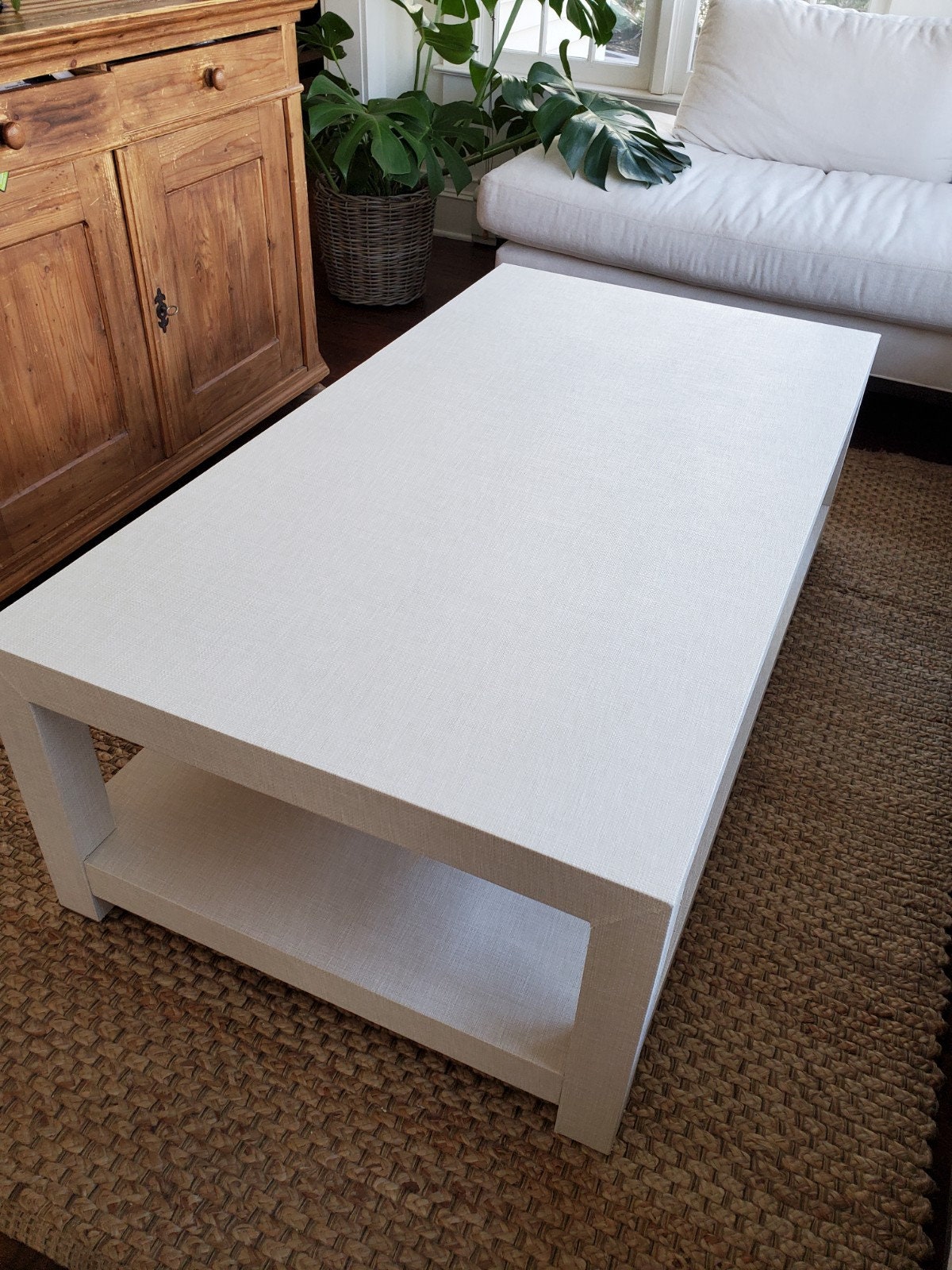 Living Room Coffee Table Wallpaper Covered Coffee Table With Grasscloth