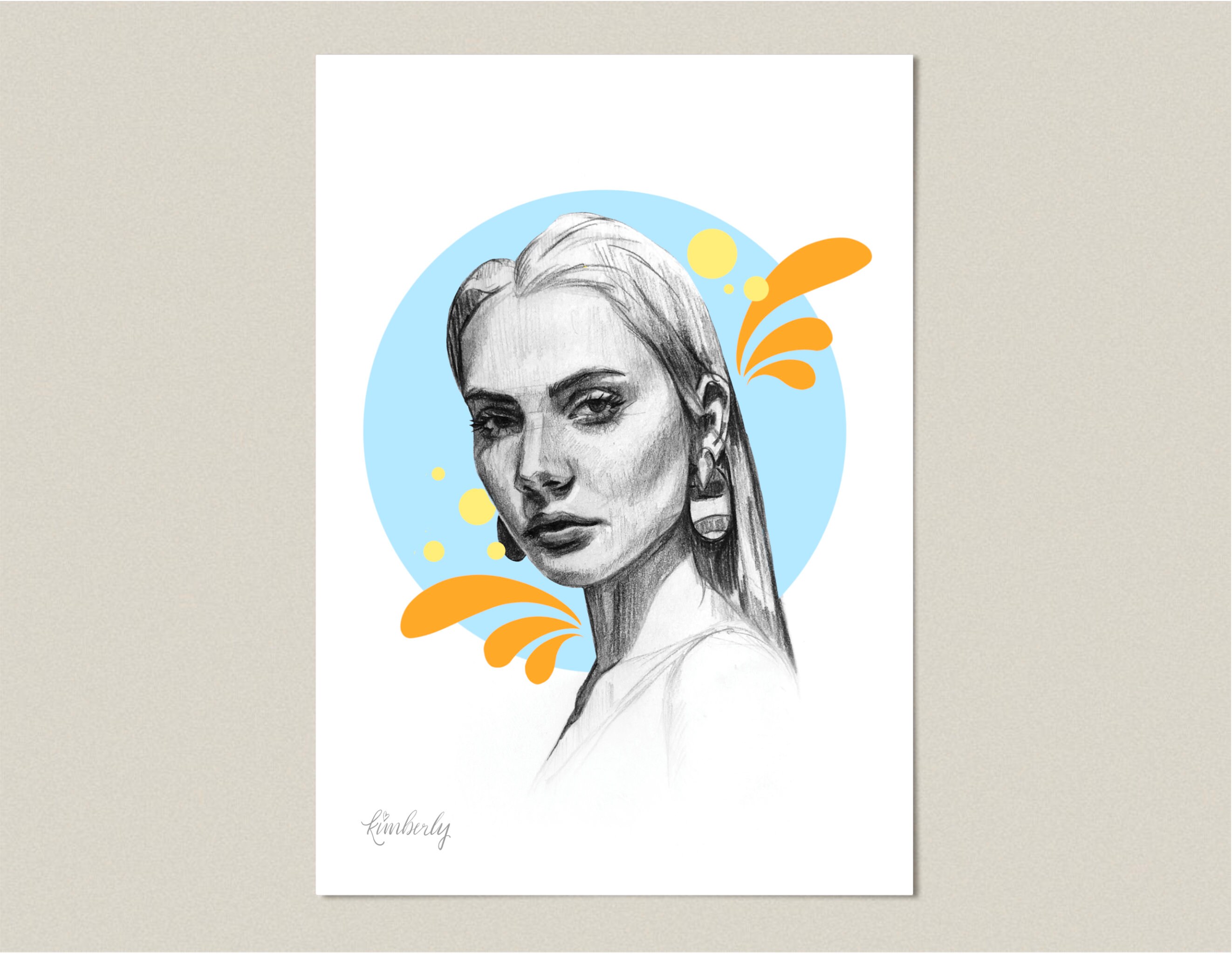 Unique small screen print female portrait fantasy illustration inktober limited edition fine artwork figurative gifts for her A5 print