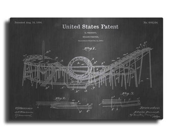 Roller Coaster Vintage Patent Blueprint by Epic Portfolio, Metal Wall Art