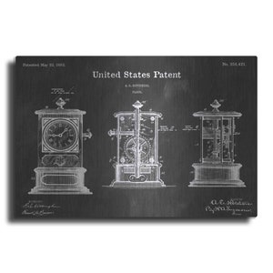 May include: A black and white illustration of a patent for a clock, dated May 23, 1882, with the patent number 258,421. The patent is for a clock invented by A. E. Hotchkiss.