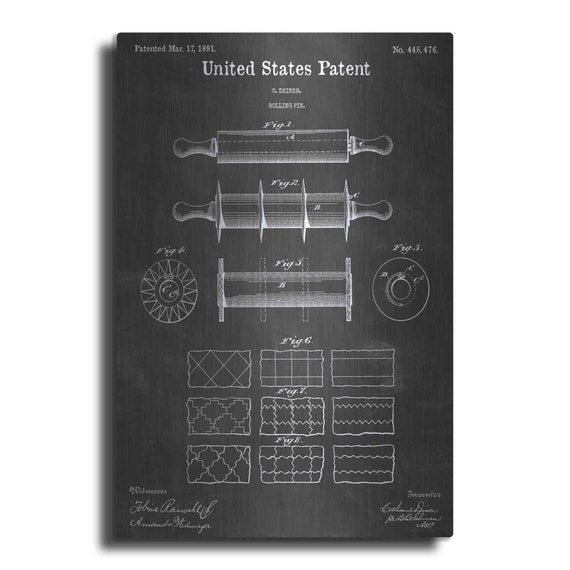 Rolling Pin Vintage Patent Blueprint by Epic Portfolio Metal 