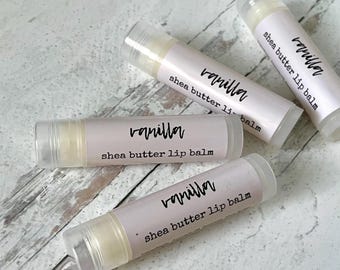 Vanilla Shea Butter Lip Balm, All Natural Chapstick, Beeswax Lip Balm with Cocoa Butter, Luxury Lip Butter, Party Favors, Gifts