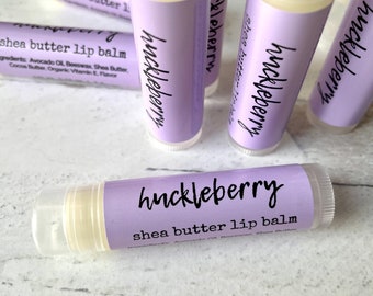 Huckleberry Shea Butter Lip Balm, All Natural Chapstick, Beeswax Lip Balm with Cocoa Butter, Luxury Lip Butter, Party Favors, Gifts under 10