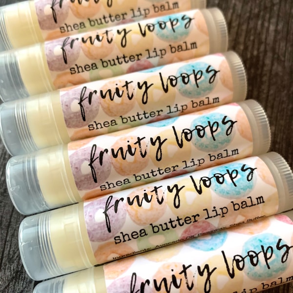 Fruity Loops Shea Butter Lip Balm, Natural Chapstick with Beeswax, Cocoa Butter, Avocado Oil, Gift, Party Favor, Stocking Stuffer