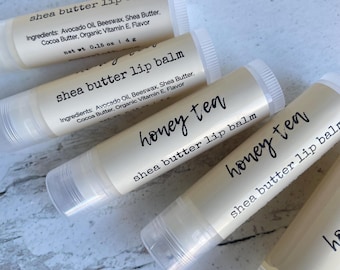 Honey Tea Shea Butter Lip Balm, All Natural Chapstick, Beeswax Lip Balm with Cocoa Butter, Luxury Lip Butter, Party Favors, Gifts