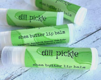 Dill Pickle Shea Butter Lip Balm, All Natural Chapstick, Luxury Lip Butter, Stocking Stuffer, Gifts under 10, Novelty Quirky Cute Gifts