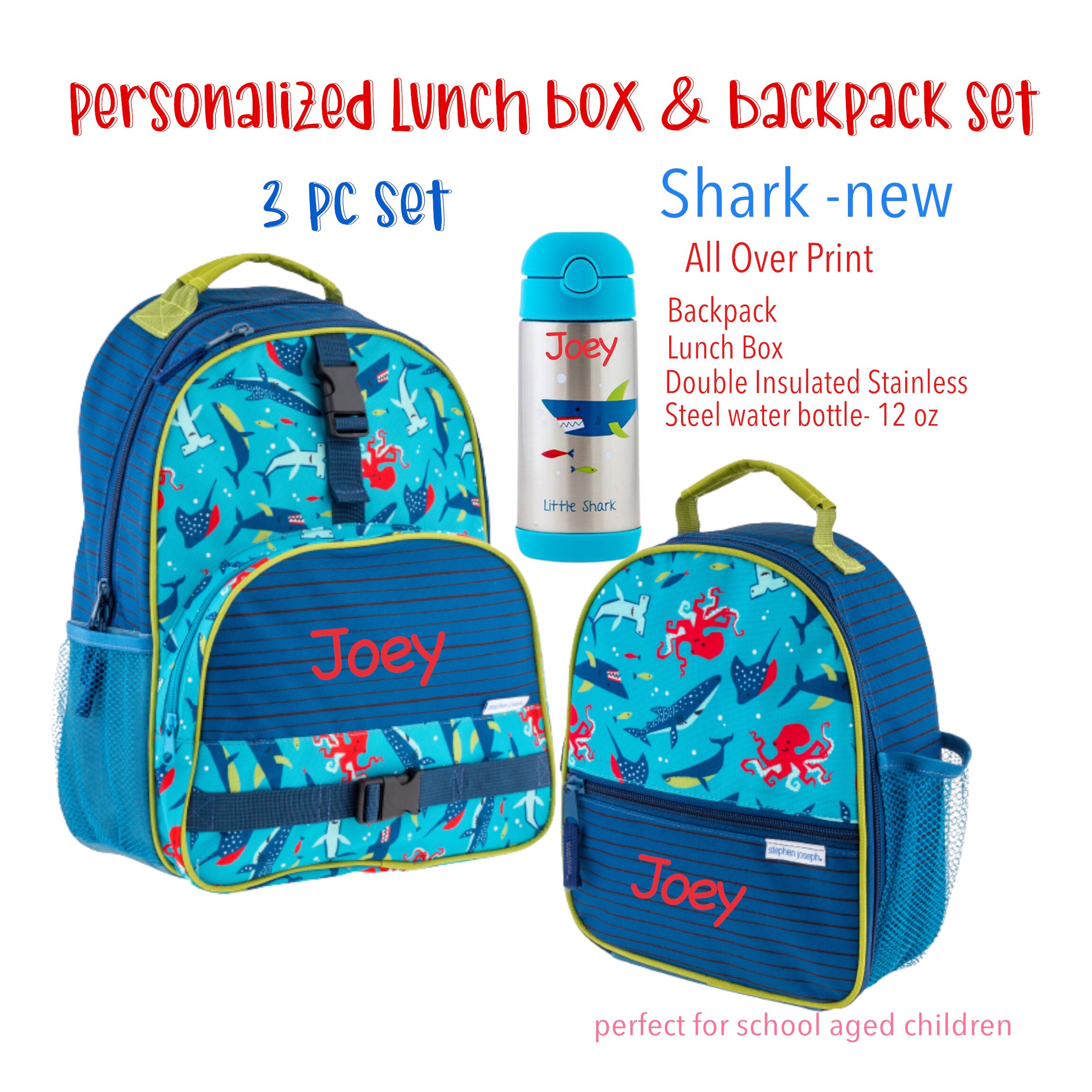 Personalised Shark Lunch Bag Boys School Insulated Great White 