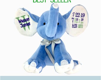 Personalized Birth Stats Elephant Keepsake: Newborn Gift