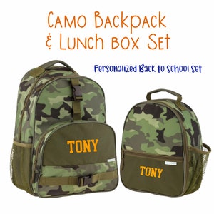 Boys Lunch Box Set/Personalized Camo lunch box/ Camo Backpack/Back to school/Personalized Lunch Box/Monogrammed Backpack