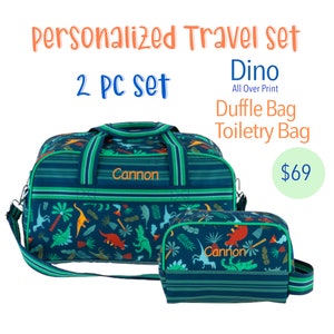 Personalized Boys Dino Duffle Bag & Toiletry Bag Set