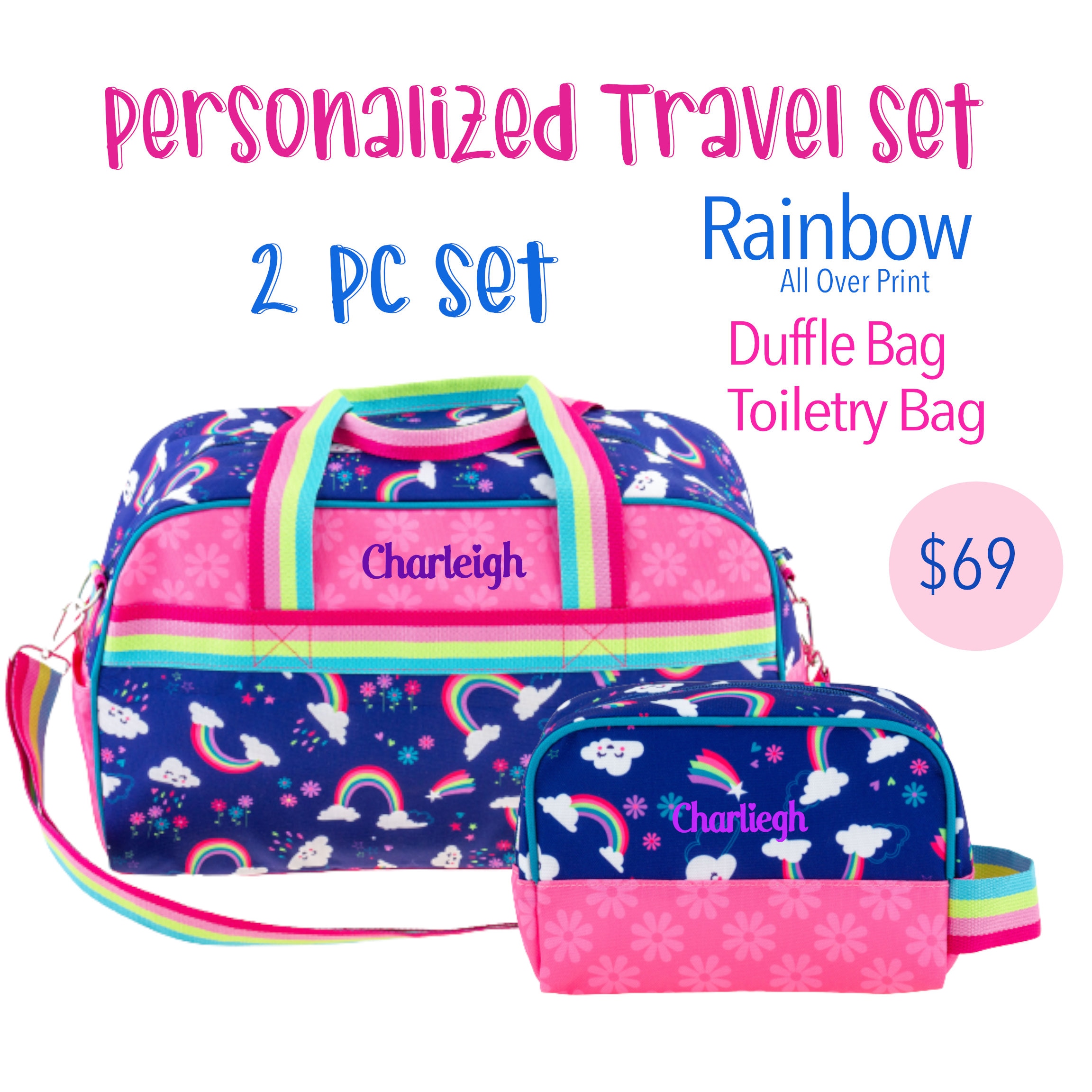 Girls Rainbow Duffle Bag Set/rainbow Duffel Bag/kids Travel 