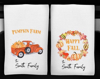 Pumpkin Farm  personalized towel/housewarming gift/Hostess Halloween gift/Pumpkin kitchen towel/Autumn decor/kitchen towel/vintage truck