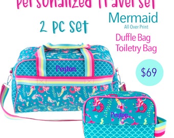 Personalized Mermaid Duffle Bag Set: Kids Travel Luggage