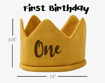 Baby First Birthday Knitted Gold Crown: Photo Prop