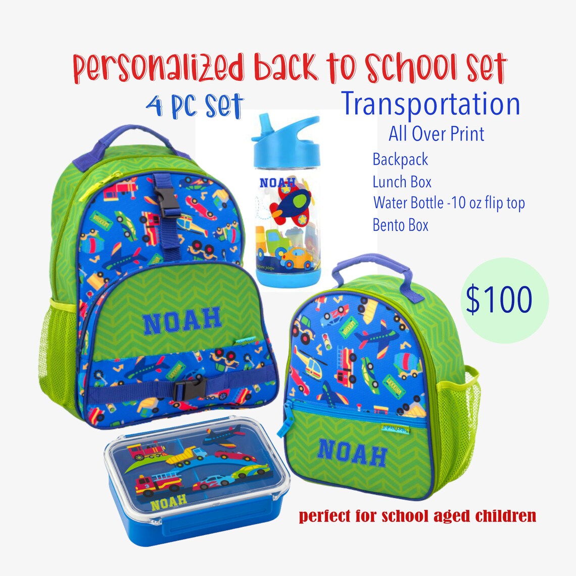 Boys Lunch Box Set/Kids Backpack/Transportation/Cars and Etsy