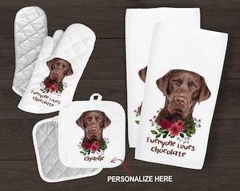 Personalized Labrador Retriever Dish Towel: Chocolate Lab Kitchen Decor