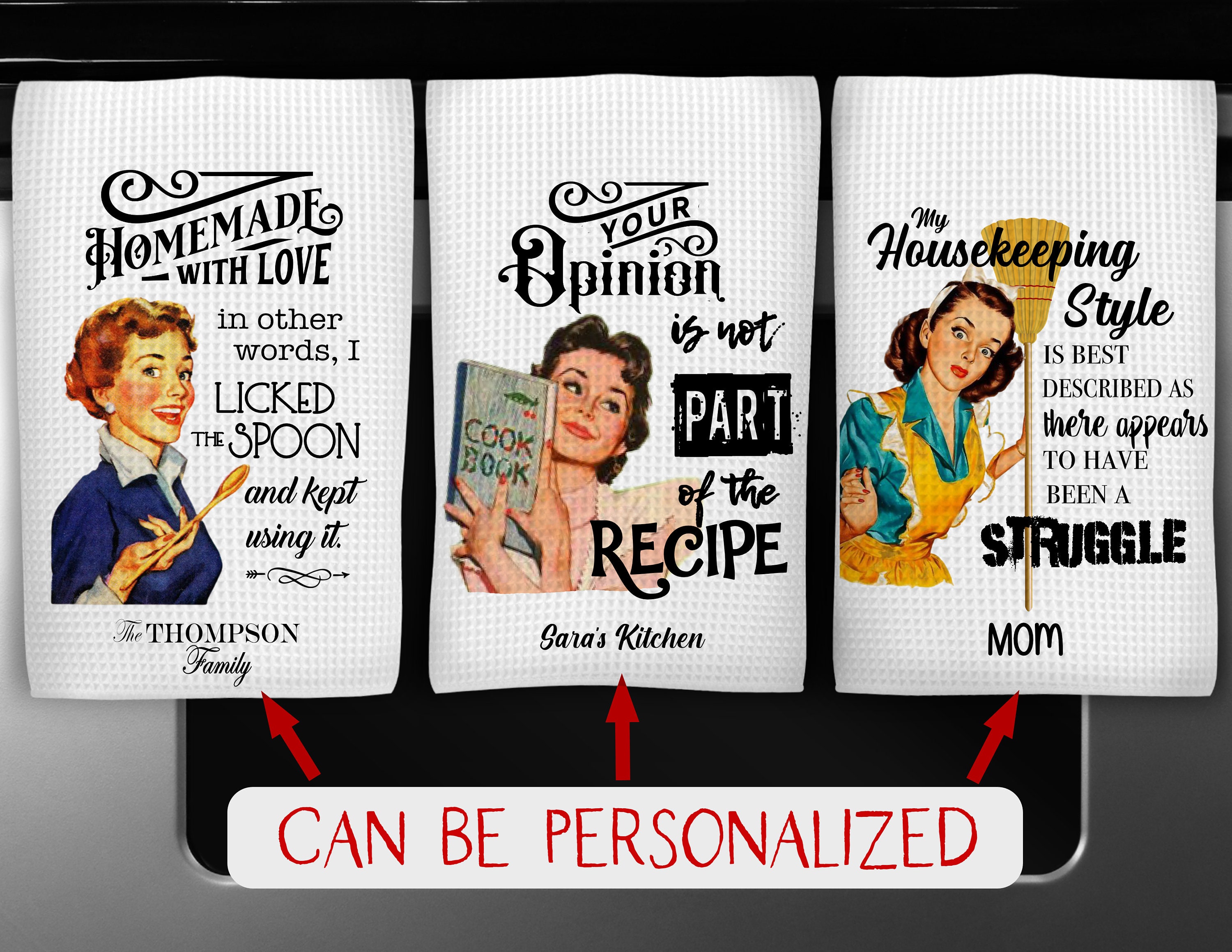 Retro Housewife Kitchen Towel Set, Funny Tea Towels, Pinup Girl Kitchen  Decor, Custom Kitchen Gift, Housewarming Gift, Hostess Gift, Vintage 