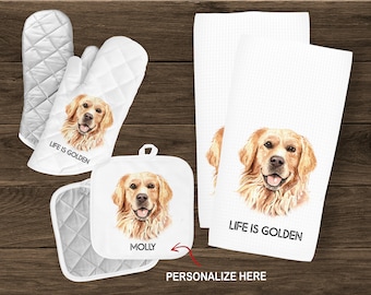 Personalized Golden Retriever Dish Towel: Funny Dog Kitchen Decor