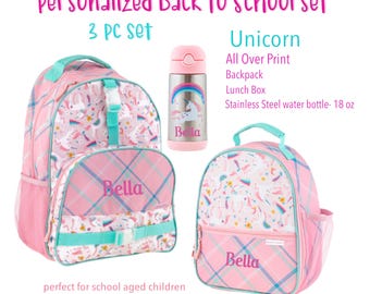 Personalized Unicorn Backpack Lunch Box Set: Girls Back to School