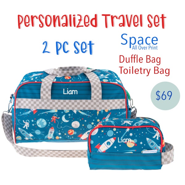 Boys Space Duffle Bag Set/Kids rocket Duffel Bag/Kids travel bag/Personalized Luggage/kids carry on Bag/Boys overnight bag/Rocket astronaut