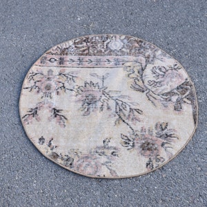 Alfombra Boho, alfombra turca de área pequeña, alfombra vintage hecha a mano, felpudo, decoración del hogar Boho, alfombra Oushak, decoración rústica, alfombra, 2,7 x 2,7 pies TV1394