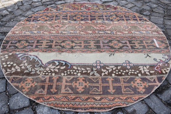 87cm ROUND ViNTAGE TURKiSH RUG