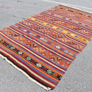 Red striped kilim rug, Handmade kilim rug, Turkish vintage rug, Natural wool rug, Large area rug, Livingroom rug, Rug, 5.9 x 10.6 ft  TV2588